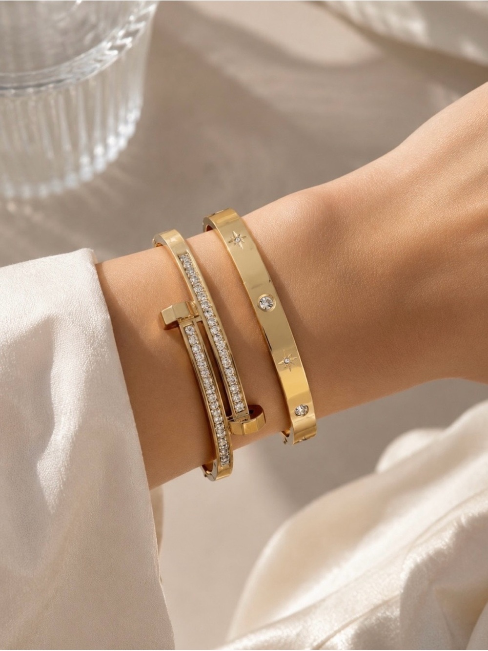 Gold Double Bangle Bracelet